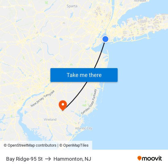 Bay Ridge-95 St to Hammonton, NJ map