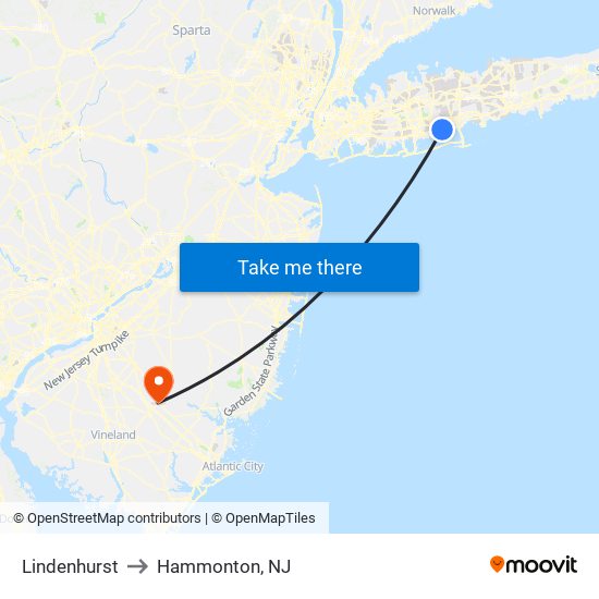 Lindenhurst to Hammonton, NJ map