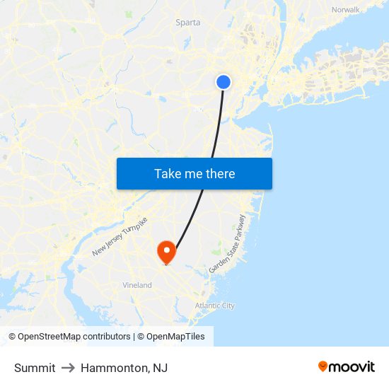 Summit to Hammonton, NJ map