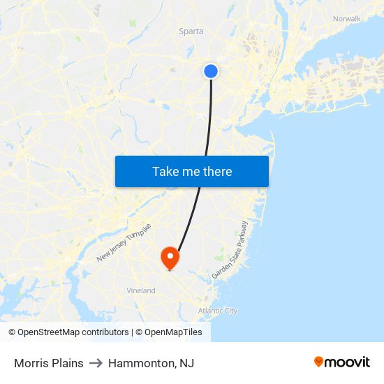 Morris Plains to Hammonton, NJ map