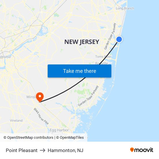 Point Pleasant to Hammonton, NJ map