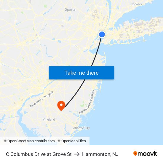 C Columbus Drive at Grove St to Hammonton, NJ map