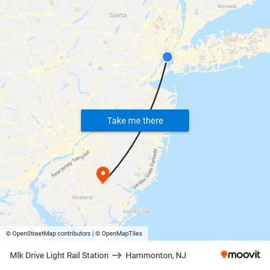 Mlk Drive Light Rail Station to Hammonton, NJ map