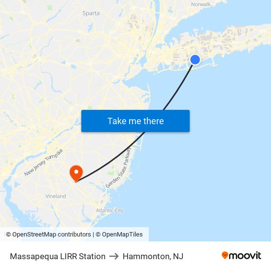 Massapequa LIRR Station to Hammonton, NJ map