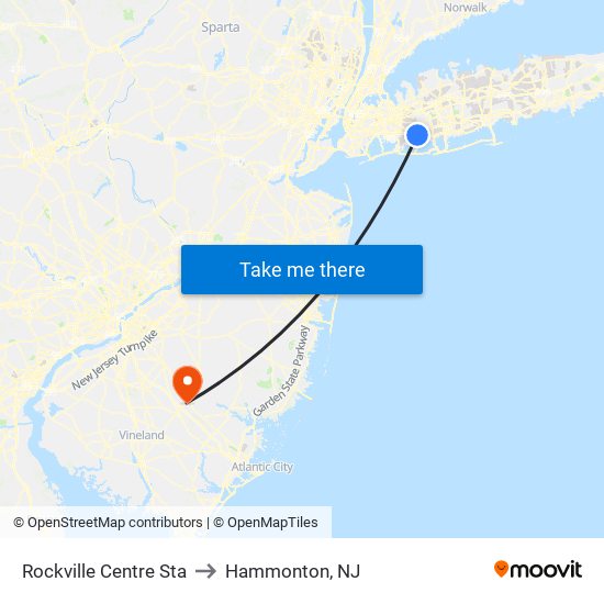 Rockville Centre Sta to Hammonton, NJ map