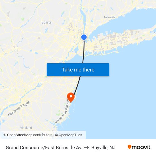 Grand Concourse/East Burnside Av to Bayville, NJ map