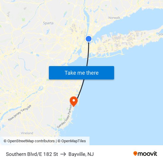 Southern Blvd/E 182 St to Bayville, NJ map