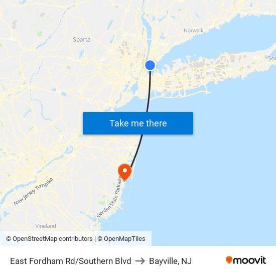 East Fordham Rd/Southern Blvd to Bayville, NJ map