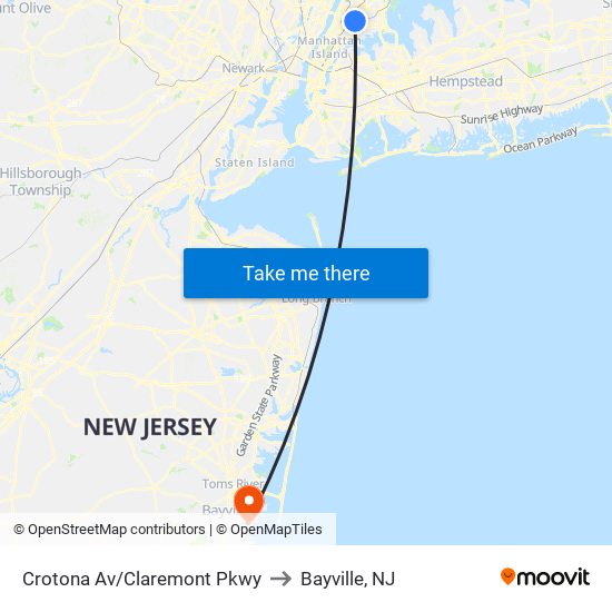 Crotona Av/Claremont Pkwy to Bayville, NJ map