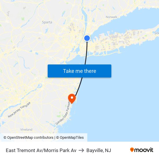 East Tremont Av/Morris Park Av to Bayville, NJ map