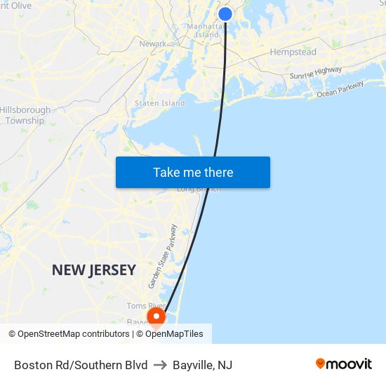 Boston Rd/Southern Blvd to Bayville, NJ map