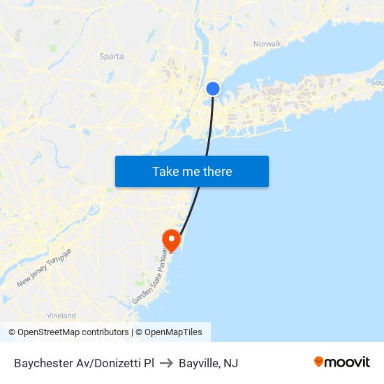 Baychester Av/Donizetti Pl to Bayville, NJ map