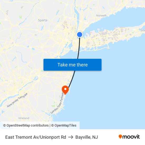 East Tremont Av/Unionport Rd to Bayville, NJ map