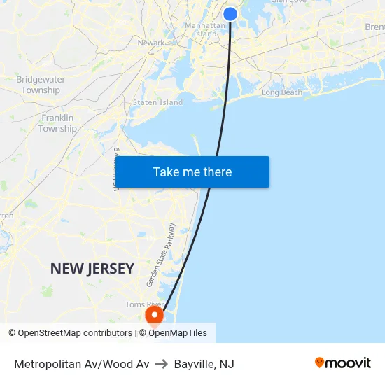 Metropolitan Av/Wood Av to Bayville, NJ map