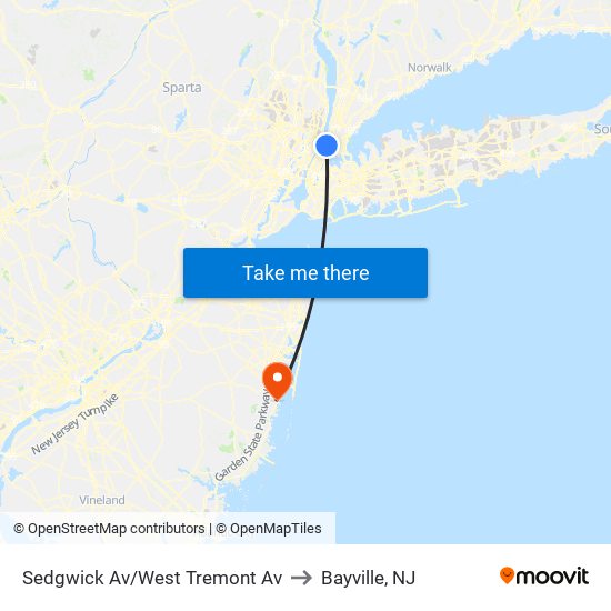 Sedgwick Av/West Tremont Av to Bayville, NJ map