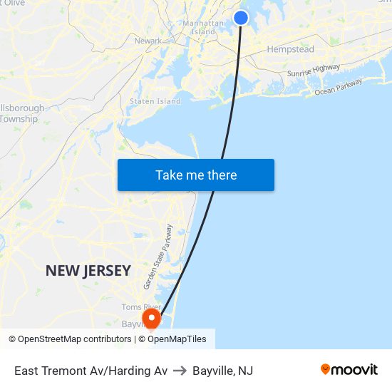 East Tremont Av/Harding Av to Bayville, NJ map