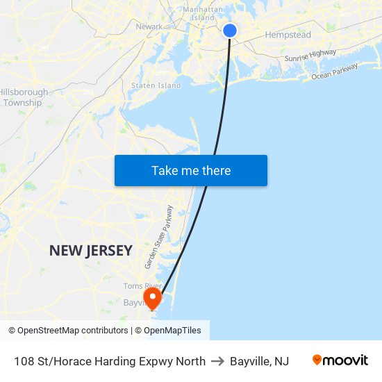 108 St/Horace Harding Expwy North to Bayville, NJ map