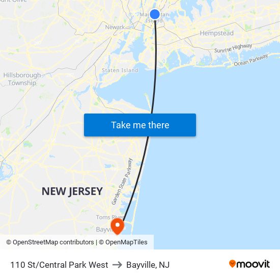 110 St/Central Park West to Bayville, NJ map