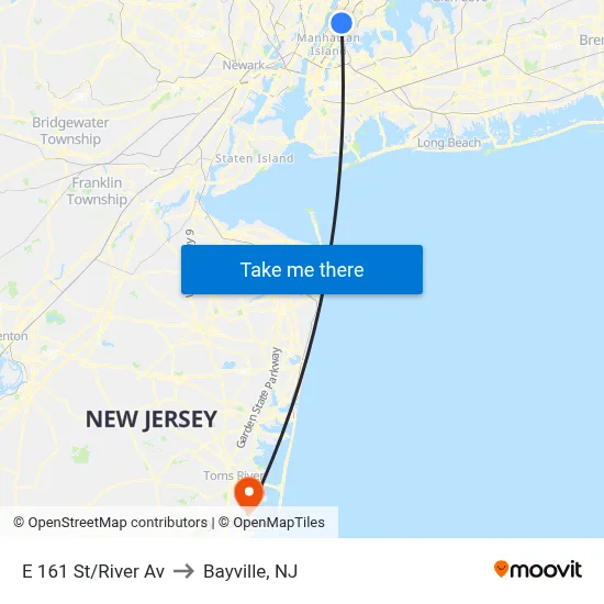 E 161 St/River Av to Bayville, NJ map