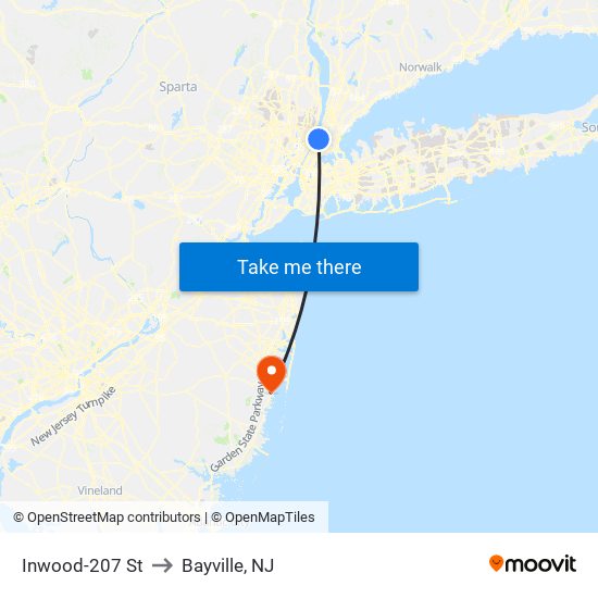 Inwood-207 St to Bayville, NJ map