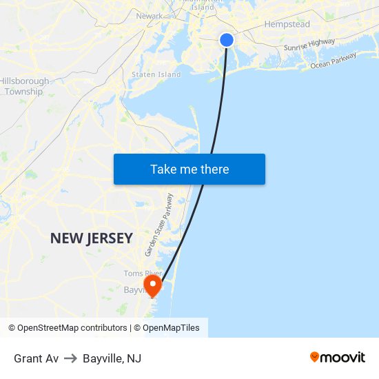 Grant Av to Bayville, NJ map