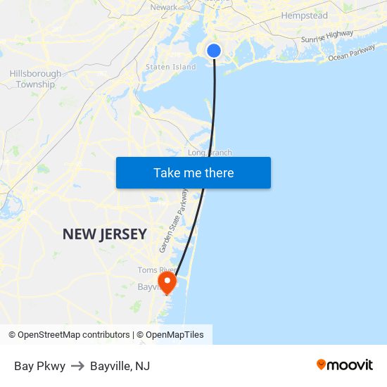 Bay Pkwy to Bayville, NJ map