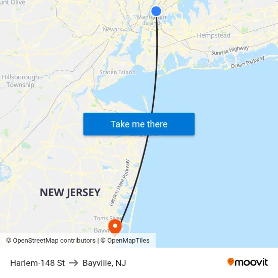 Harlem-148 St to Bayville, NJ map
