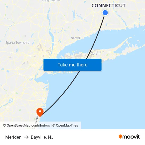 Meriden to Bayville, NJ map