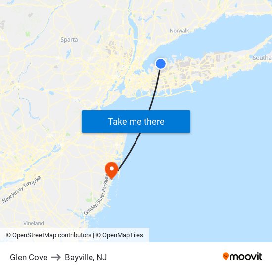 Glen Cove to Bayville, NJ map