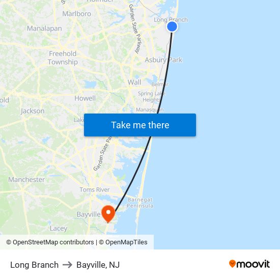 Long Branch to Bayville, NJ map