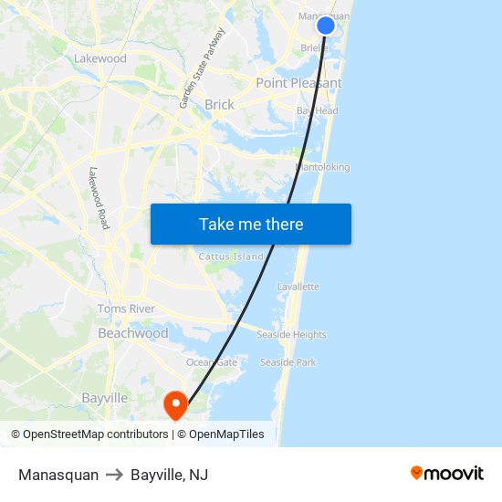 Manasquan to Bayville, NJ map