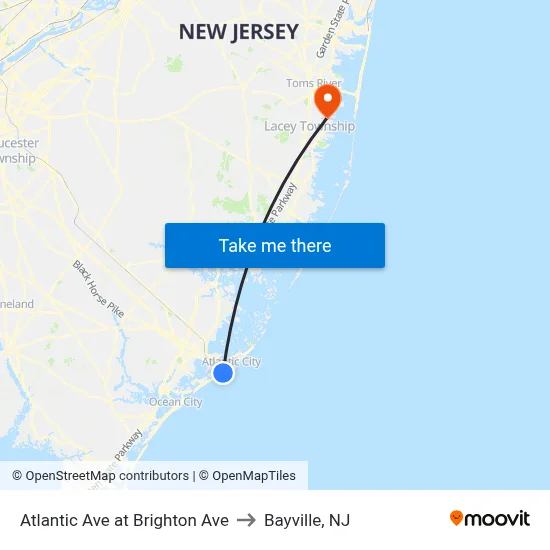 Atlantic Ave at Brighton Ave to Bayville, NJ map