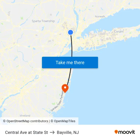 Central Ave at State St to Bayville, NJ map