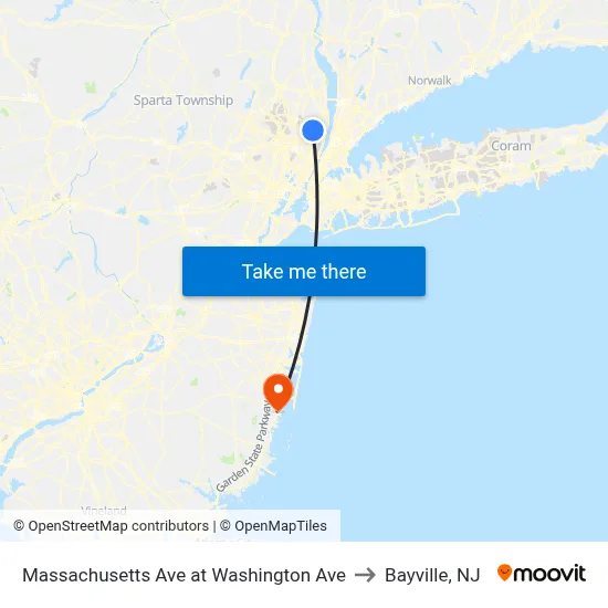Massachusetts Ave at Washington Ave to Bayville, NJ map