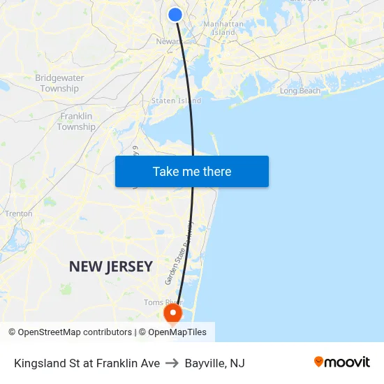 Kingsland St at Franklin Ave to Bayville, NJ map