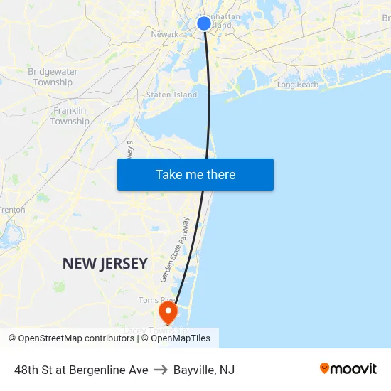 48th St at Bergenline Ave to Bayville, NJ map