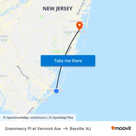 Grammercy Pl at Vermont Ave to Bayville, NJ map