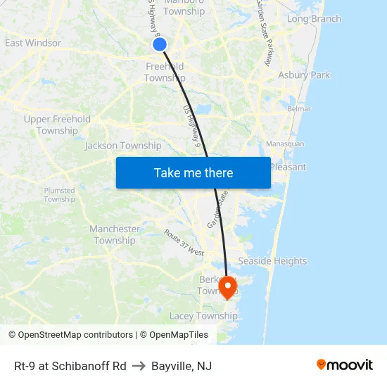 Rt-9 at Schibanoff Rd to Bayville, NJ map