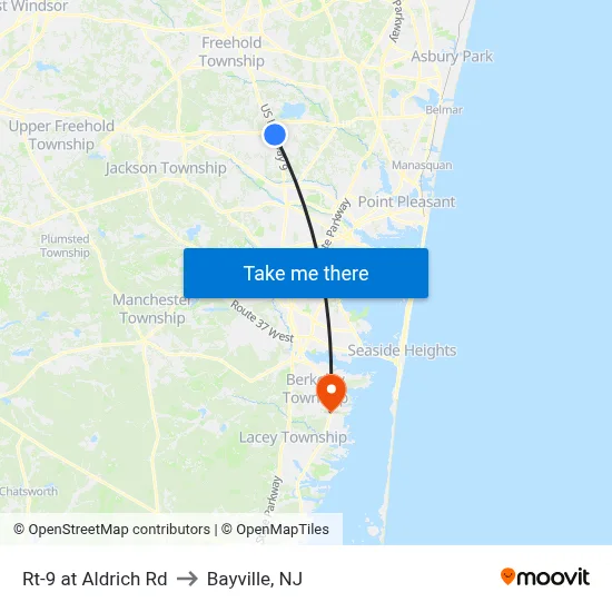 Rt-9 at Aldrich Rd to Bayville, NJ map