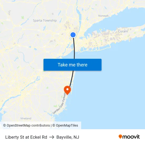 Liberty St at Eckel Rd to Bayville, NJ map
