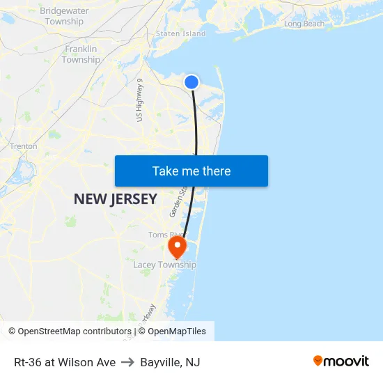 Rt-36 at Wilson Ave to Bayville, NJ map