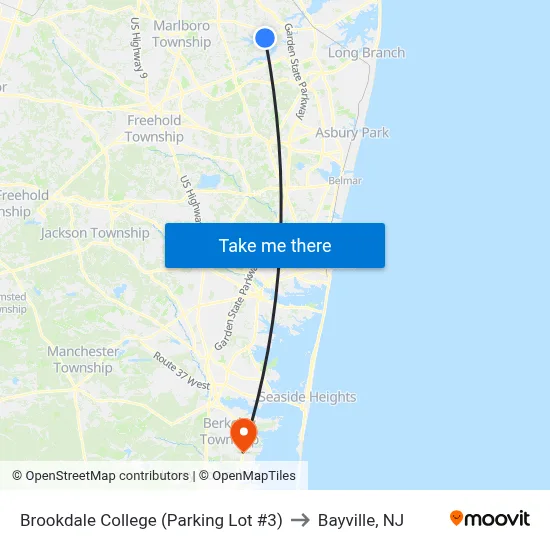 Brookdale College (Parking Lot #3) to Bayville, NJ map