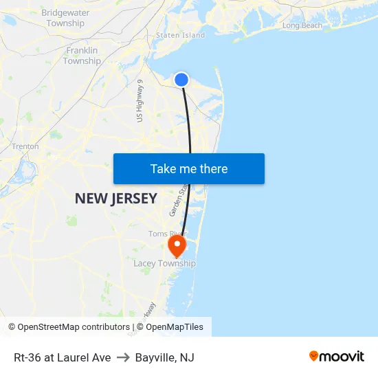 Rt-36 at Laurel Ave to Bayville, NJ map