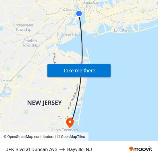 JFK Blvd at Duncan Ave to Bayville, NJ map