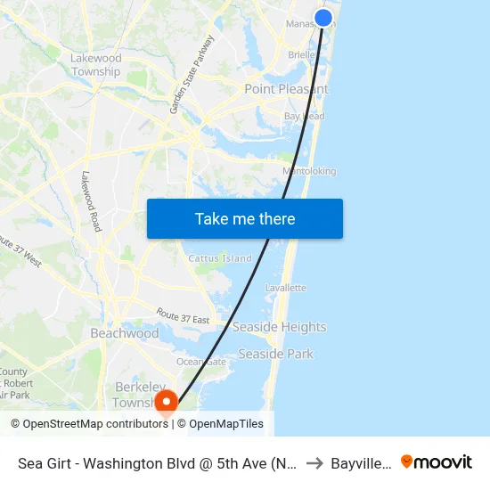 Sea Girt - Washington Blvd @ 5th Ave (Northbound) to Bayville, NJ map