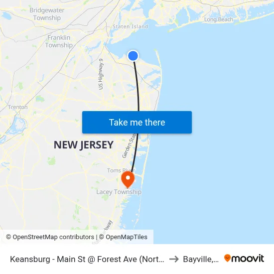 Keansburg -  Main St @ Forest Ave (Northbound) to Bayville, NJ map