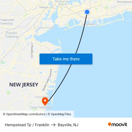 Hempstead Tp / Franklin to Bayville, NJ map