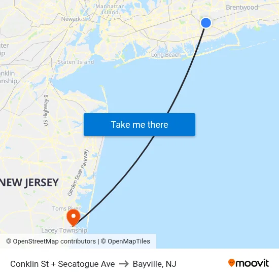 Conklin St + Secatogue Ave to Bayville, NJ map