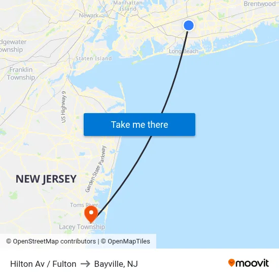 Hilton Av / Fulton to Bayville, NJ map