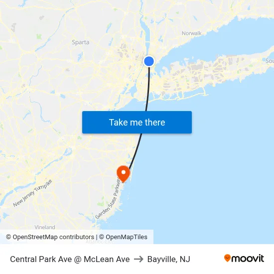 Central Park Ave @ McLean Ave to Bayville, NJ map